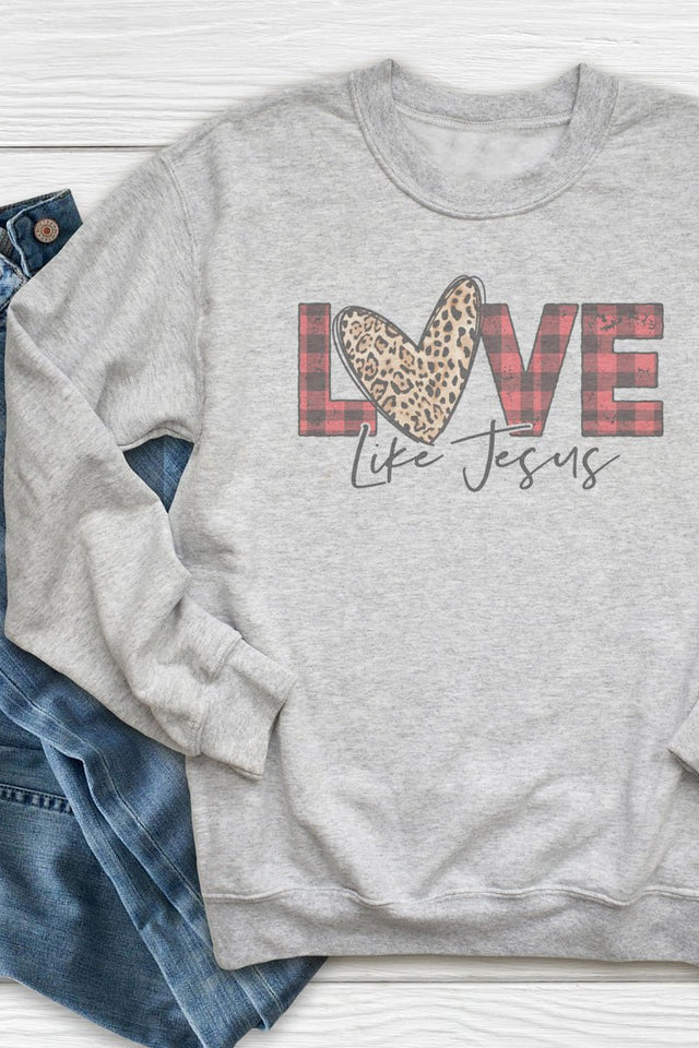 Buffalo Plaid Love Like Jesus Unisex NuBlend Crew Sweatshirt - Wholesale Accessory Market