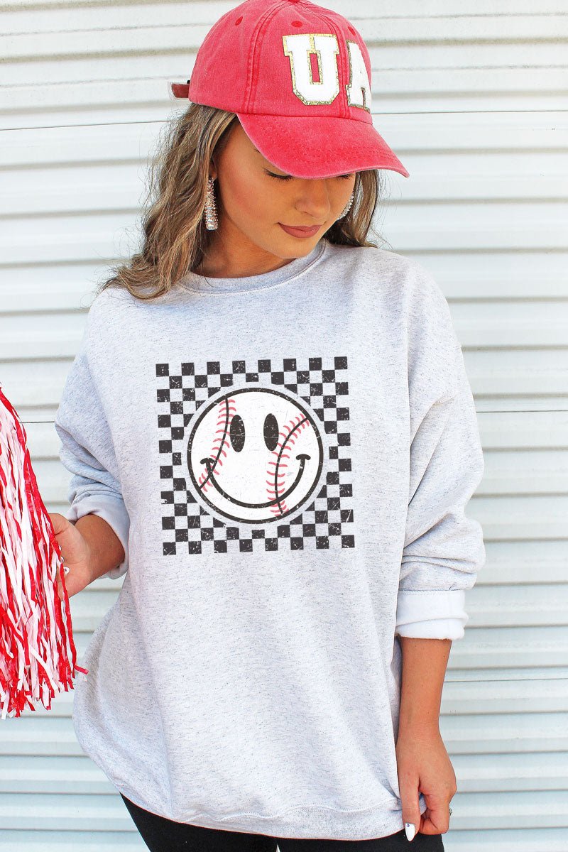 Check It Out Baseball Happy Face Unisex NuBlend Crew Sweatshirt - Wholesale Accessory Market