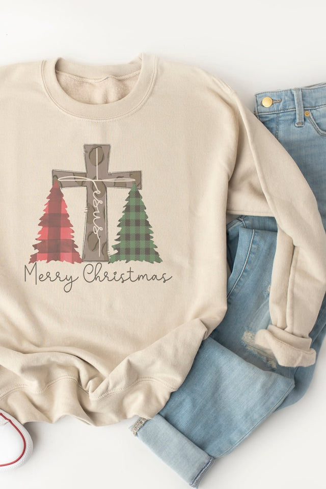 Cross Trees Merry Christmas Jesus Unisex NuBlend Crew Sweatshirt - Wholesale Accessory Market