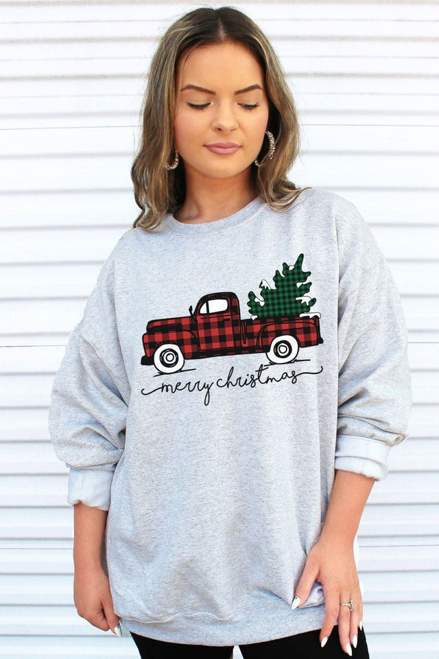 Merry Christmas Buffalo Plaid Truck Unisex NuBlend Crew Sweatshirt - Wholesale Accessory Market