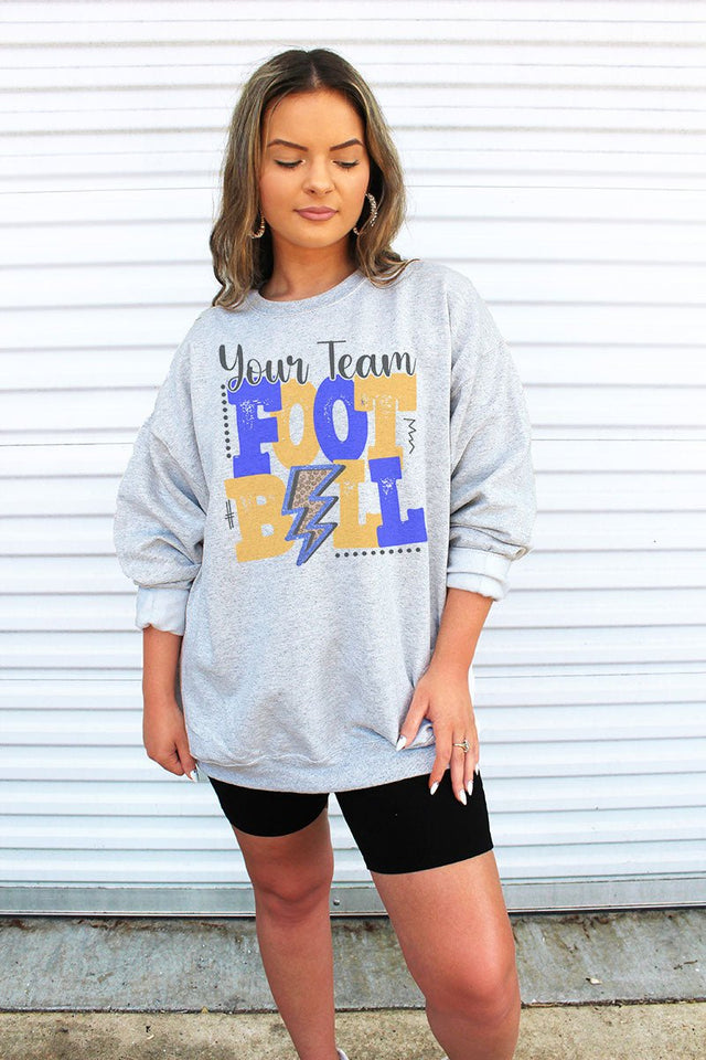 Team Name Football Royal & Gold Unisex NuBlend Crew Sweatshirt - Wholesale Accessory Market