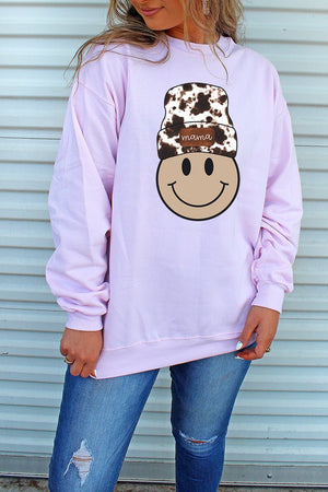 Cowhide Beanie Mama Happy Face Unisex NuBlend Crew Sweatshirt - Wholesale Accessory Market