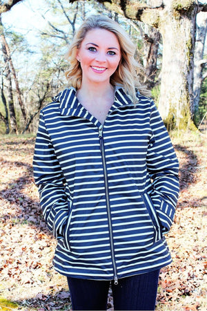 Charles River Women's New Englander Navy Striped Rain Jacket *Customizable! (Wholesale Pricing N/A) - Wholesale Accessory Market