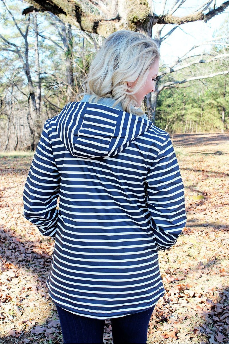 Charles River Women's New Englander Navy Striped Rain Jacket *Customizable! (Wholesale Pricing N/A) - Wholesale Accessory Market