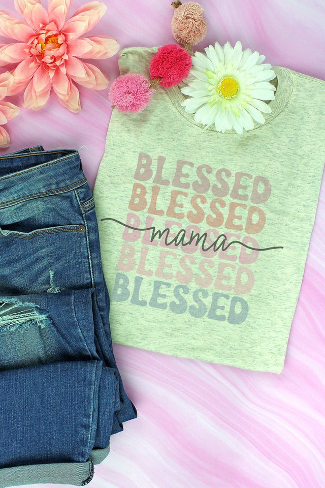 Blessed Mama Stacked Adult Tri-Blend T-Shirt - Wholesale Accessory Market