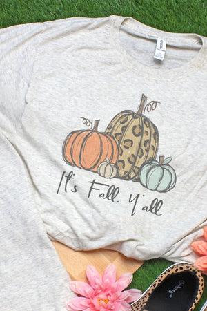 It's Fall Y'all Leopard Pumpkin Trio Adult Tri-Blend T-Shirt - Wholesale Accessory Market