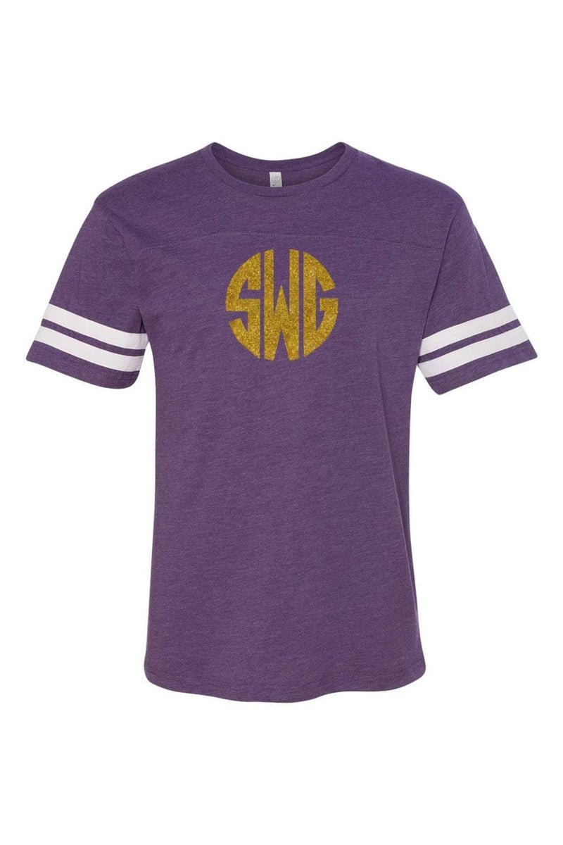 L.A.T. Adult Varsity Tee, Purple/White *Personalize It - Wholesale Accessory Market