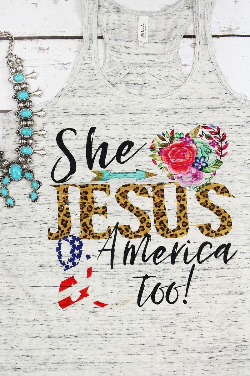 Leopard Jesus & America Too Women's Flowy Racerback Tank - Wholesale Accessory Market