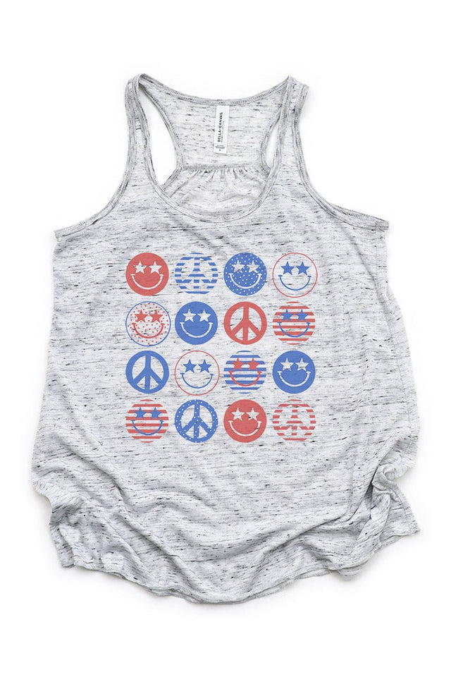 4th Of July Happy Faces Flowy Racerback Tank - Wholesale Accessory Market