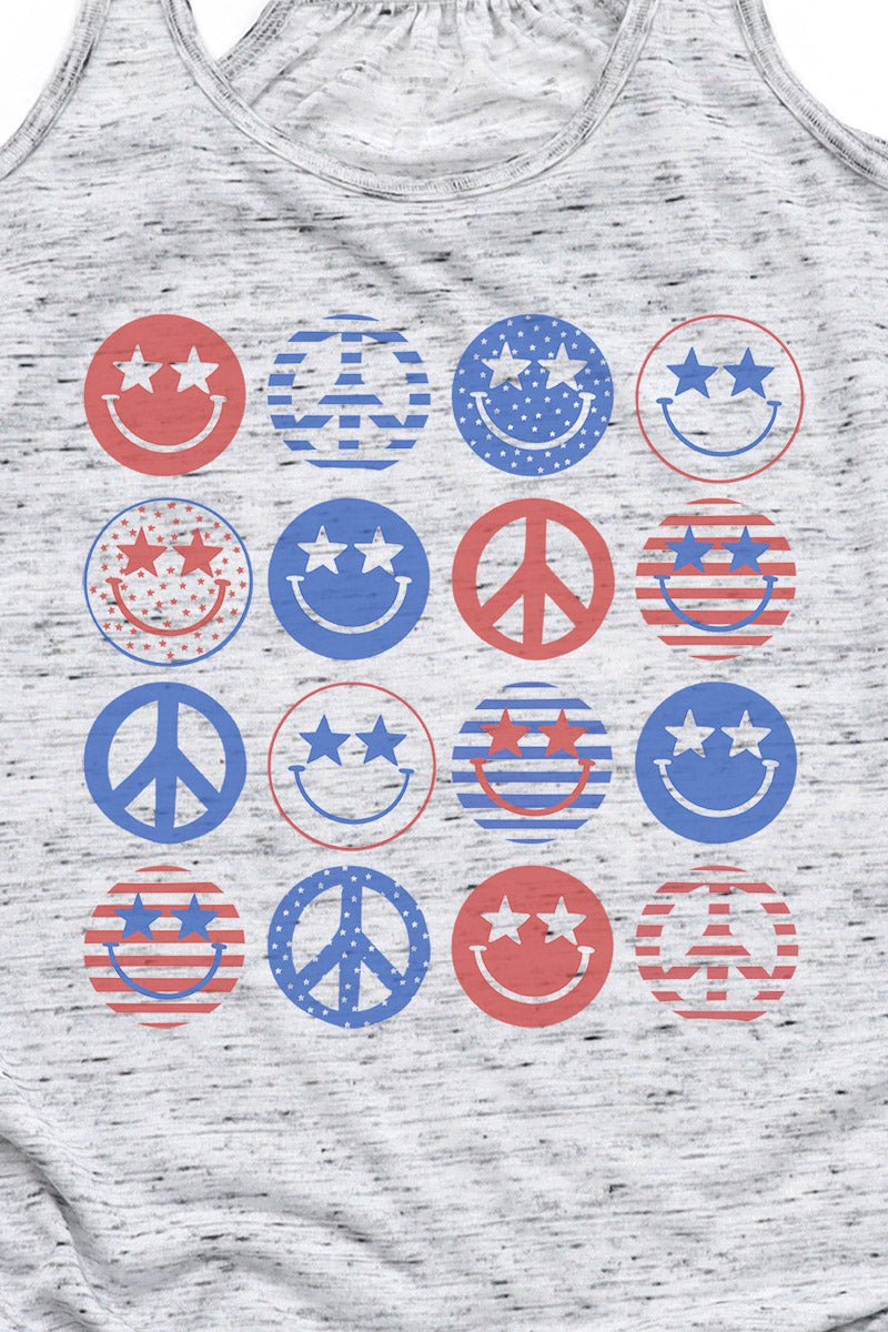 4th Of July Happy Faces Flowy Racerback Tank - Wholesale Accessory Market