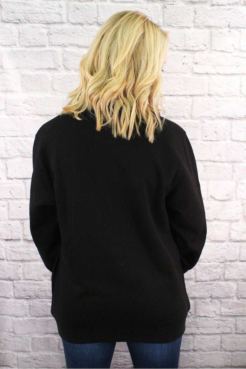 QUARTER ZIP DENIM SWEATSHIRT - Black