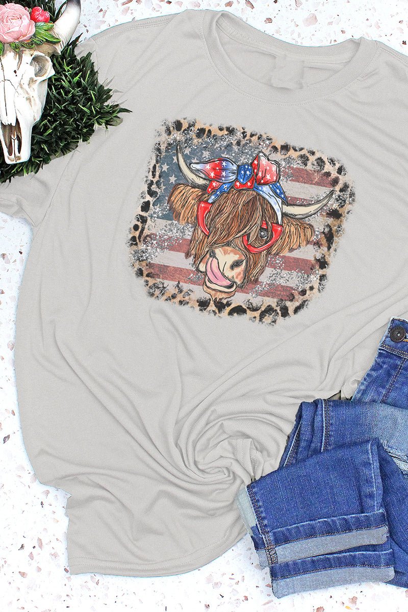 Leopard Framed Patriotic Highland Cow Adult Fusion ChromaSoft Performance T-Shirt - Wholesale Accessory Market