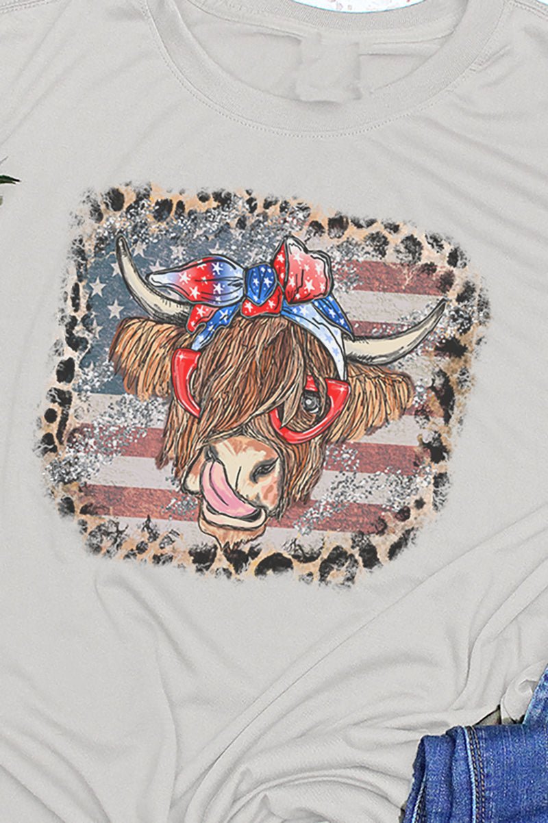 Leopard Framed Patriotic Highland Cow Adult Fusion ChromaSoft Performance T-Shirt - Wholesale Accessory Market