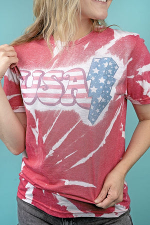 Bleached Retro USA Lightning Bolt Softstyle Adult T-Shirt - Wholesale Accessory Market