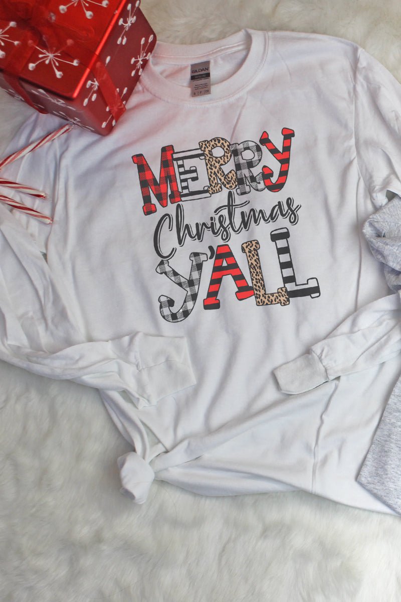 Doodle Merry Christmas Y'all DryBlend Adult Long Sleeve Tee - Wholesale Accessory Market