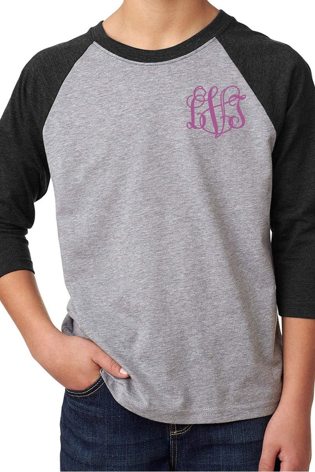 Next Level Youth 3/4 Sleeve Raglan, Black/Dark Gray Heather *Personalize It - Wholesale Accessory Market