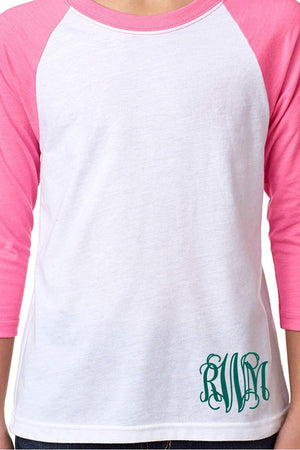 Next Level Youth 3/4 Sleeve Raglan, Hot Pink/White *Personalize It - Wholesale Accessory Market