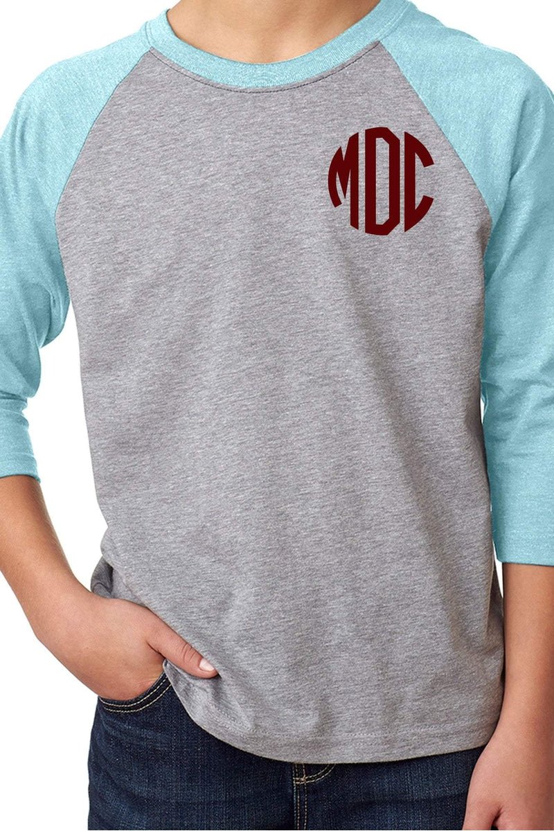 Next Level Youth 3/4 Sleeve Raglan, Ice Blue/Dark Gray Heather *Personalize It - Wholesale Accessory Market