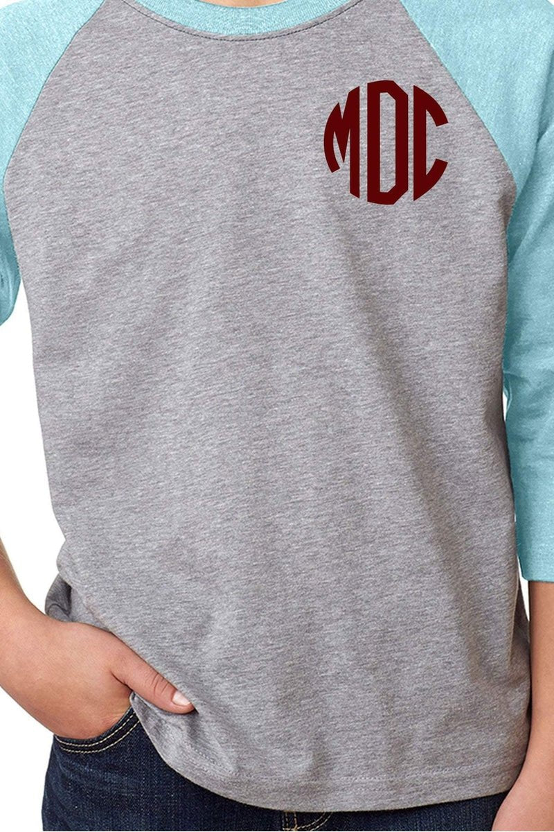 Next Level Youth 3/4 Sleeve Raglan, Ice Blue/Dark Gray Heather *Personalize It - Wholesale Accessory Market