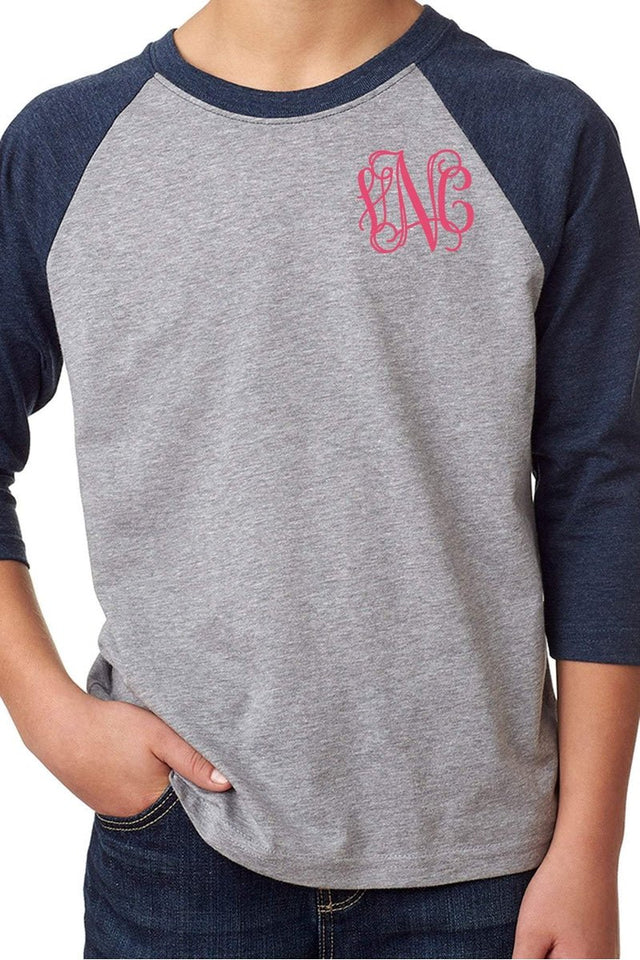 Next Level Youth 3/4 Sleeve Raglan, Navy/Dark Gray Heather *Personalize It - Wholesale Accessory Market