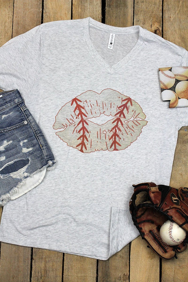 Baseball Lips Tri-Blend V Neck Tee - Wholesale Accessory Market