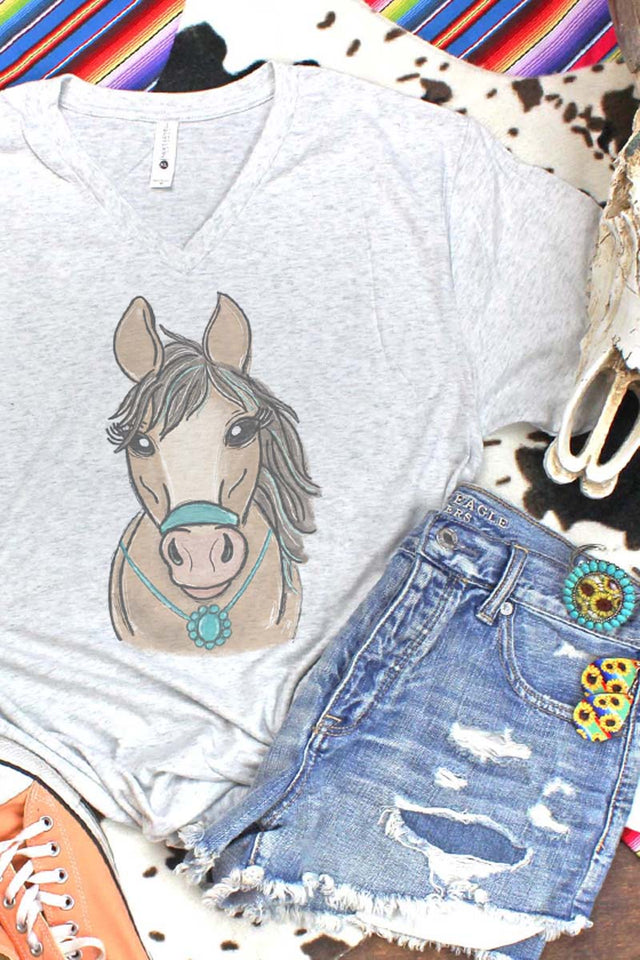 Fancy Turquoise Horse Tri-Blend V Neck Tee - Wholesale Accessory Market