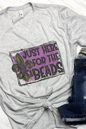 Here For The Beads Mardi Gras Tri-Blend V Neck Tee - Wholesale Accessory Market