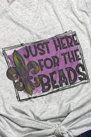 Here For The Beads Mardi Gras Tri-Blend V Neck Tee - Wholesale Accessory Market