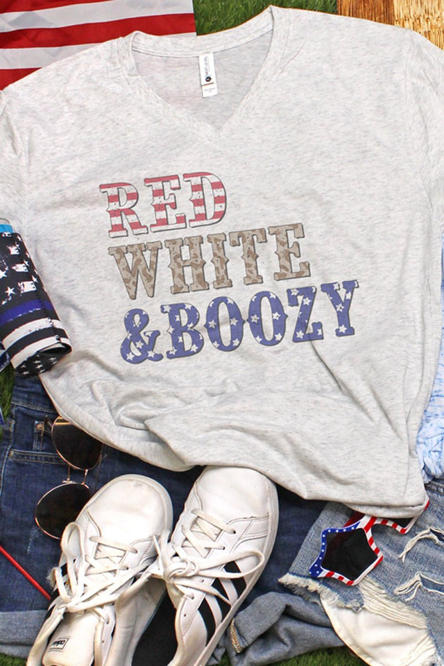 Red White & Boozy Tri-Blend V Neck Tee - Wholesale Accessory Market