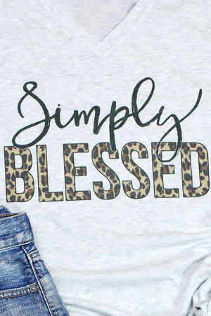 Simply Blessed Leopard Tri-Blend V Neck Tee - Wholesale Accessory Market