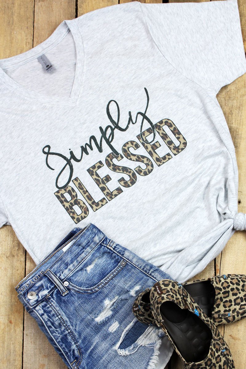 Simply Blessed Leopard Tri-Blend V Neck Tee - Wholesale Accessory Market