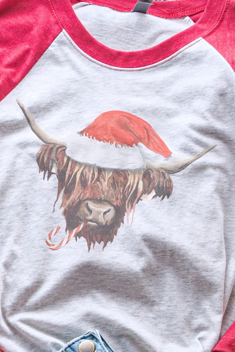 Highland Cow Christmas Tri-Blend Unisex 3/4 Raglan - Wholesale Accessory Market