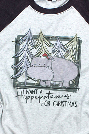 Hippo For Christmas Tri-Blend Unisex 3/4 Raglan - Wholesale Accessory Market