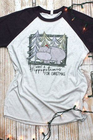 Hippo For Christmas Tri-Blend Unisex 3/4 Raglan - Wholesale Accessory Market