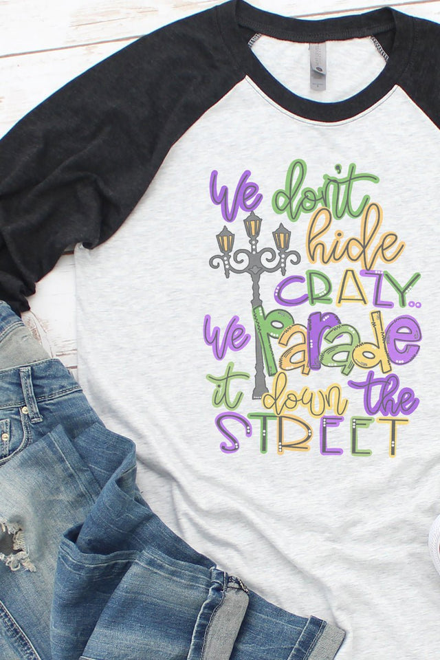 Parade Down The Street Mardi Gras Tri-Blend Unisex 3/4 Raglan - Wholesale Accessory Market