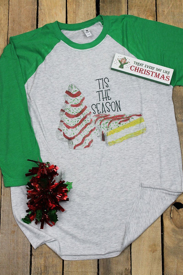 Tis The Season Christmas Cake Tri-Blend Unisex 3/4 Raglan - Wholesale Accessory Market