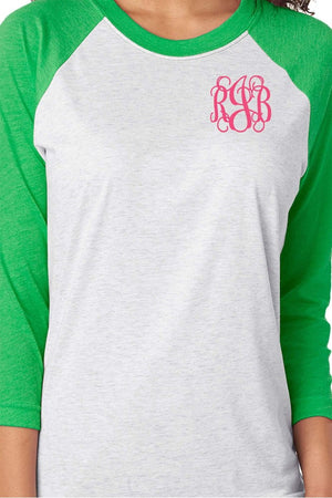 Tri-Blend Unisex 3/4 Raglan, Envy/Heather White *Personalize It! - Wholesale Accessory Market