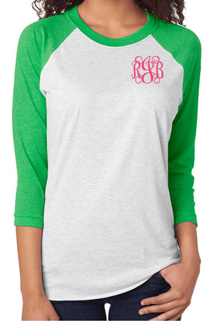 Tri-Blend Unisex 3/4 Raglan, Envy/Heather White *Personalize It! - Wholesale Accessory Market