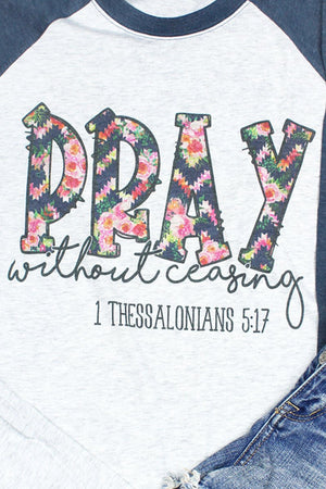 Floral Pray Without Ceasing Tri-Blend Unisex 3/4 Raglan - Wholesale Accessory Market