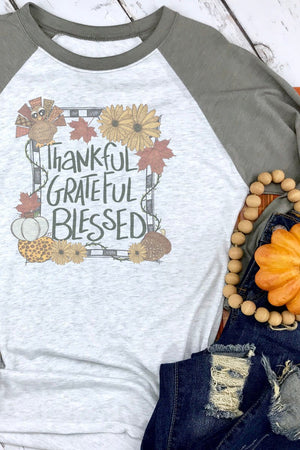 Autumn Thankful Grateful Blessed Tri-Blend Unisex 3/4 Raglan - Wholesale Accessory Market