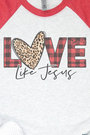 Buffalo Plaid Love Like Jesus Tri-Blend Unisex 3/4 Raglan - Wholesale Accessory Market