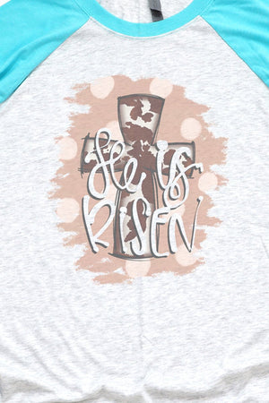 Cowhide Cross He Is Risen Tri-Blend Unisex 3/4 Raglan - Wholesale Accessory Market