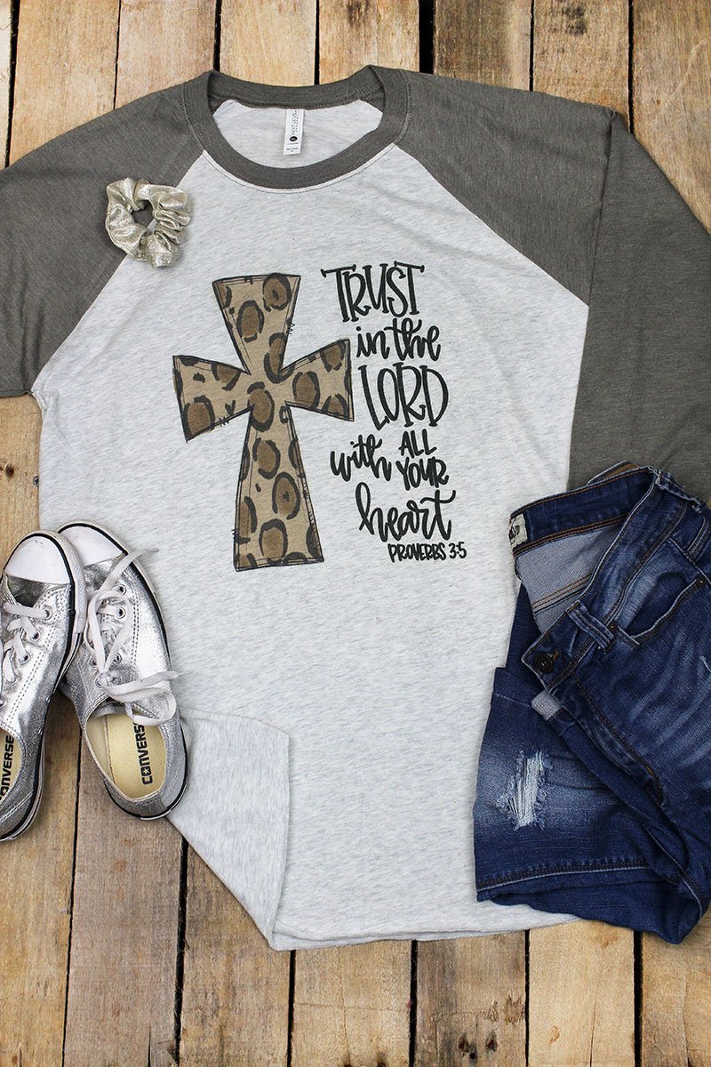 Cross Leopard Trust In The Lord Tri-Blend Unisex 3/4 Raglan - Wholesale Accessory Market