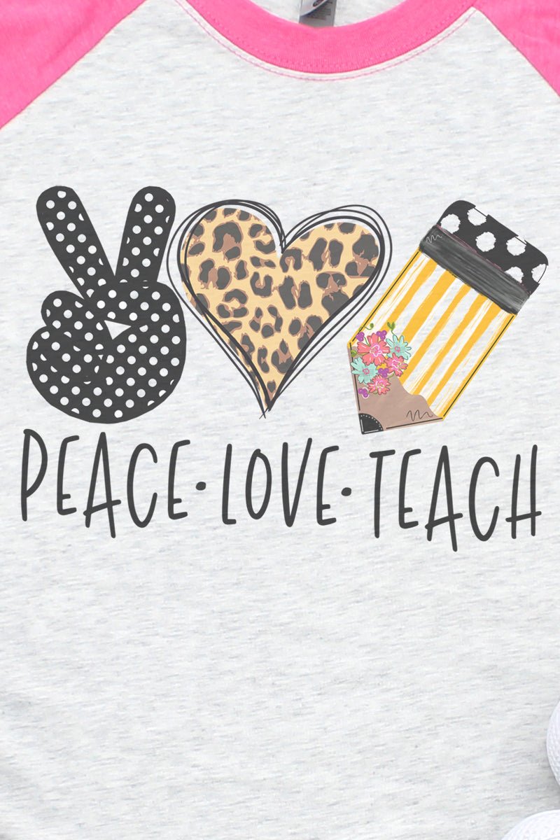 Doodle Peace Love Teach Leopard Tri-Blend Unisex 3/4 Raglan - Wholesale Accessory Market