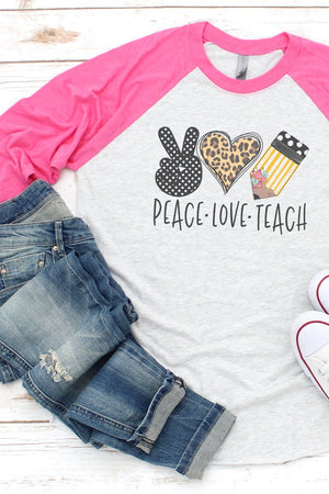 Doodle Peace Love Teach Leopard Tri-Blend Unisex 3/4 Raglan - Wholesale Accessory Market