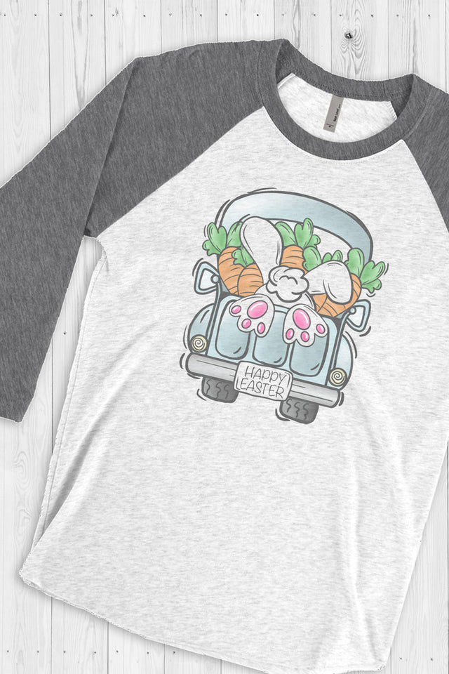 Happy Easter Cottontail Truck Tri-Blend Unisex 3/4 Raglan - Wholesale Accessory Market