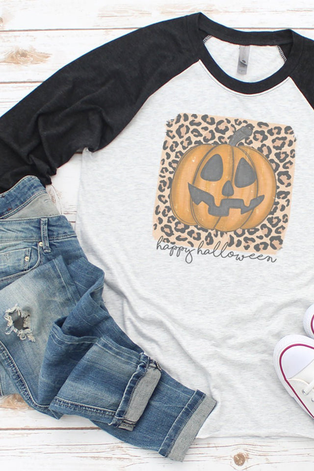 Happy Halloween Jack-O-Leopard Tri-Blend Unisex 3/4 Raglan - Wholesale Accessory Market