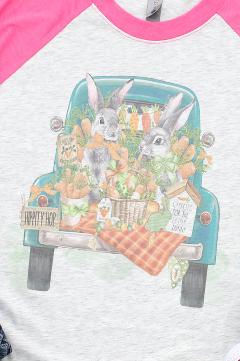 Hippity Hop Bunny Truck Tri-Blend Unisex 3/4 Raglan - Wholesale Accessory Market