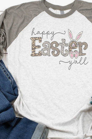 Leopard Happy Easter Y'all Tri-Blend Unisex 3/4 Raglan - Wholesale Accessory Market