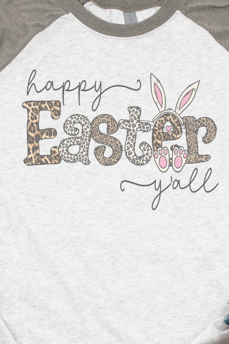 Leopard Happy Easter Y'all Tri-Blend Unisex 3/4 Raglan - Wholesale Accessory Market